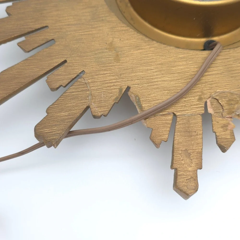 Syroco Sunburst Wall Clock Mid Century Modern Electric Vintage‎ Movement Works